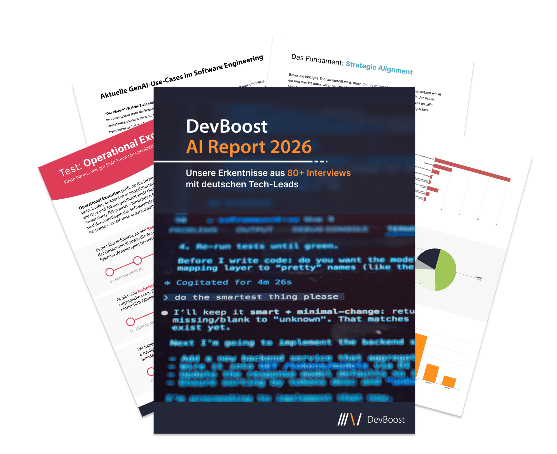 Eine Vorschau auf einige Seiten des DevBoost AI Reports